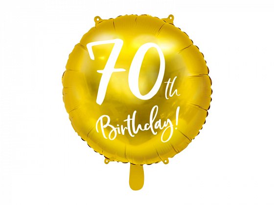 Fóliový balónek pro 70. narozeniny 70th Birthday, kulatý, zlatá barva, 45cm (zn. PartyDeco)