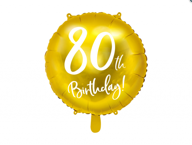 Foliový balónek 80th Birthday - zlatý, 45cm