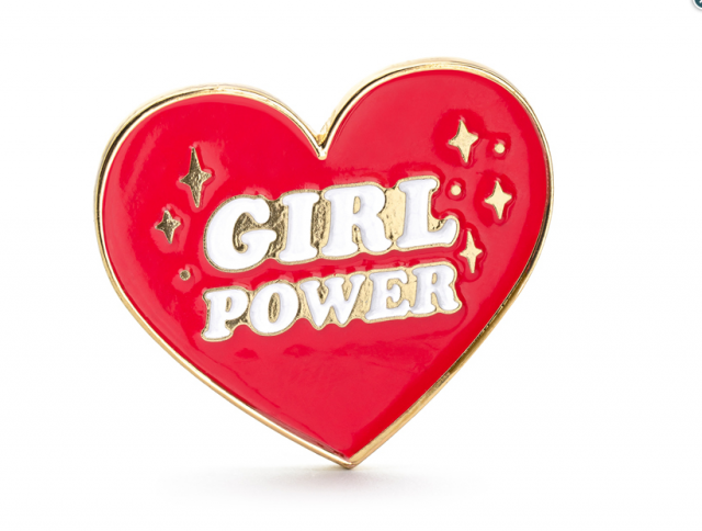 Kovový odznak ve tvaru Srdce - GIRL POWER, 3x3cm (zn. PartyDeco)