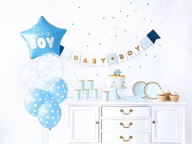 Výhodný SET Přivítání chlapečka It´s a boy, v modré barvě (zn. PartyDeco)