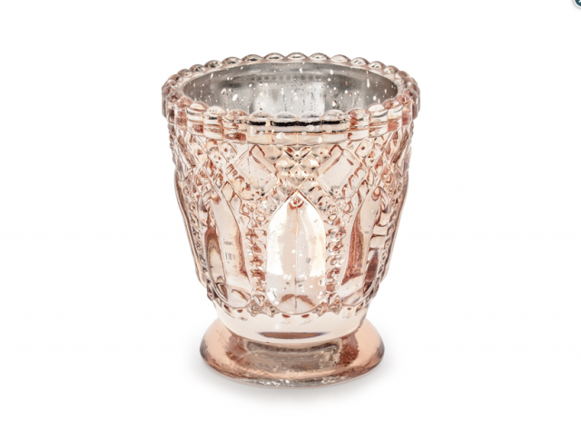 Skleněný svícen, rosegold, 8cm (zn. PartyDeco)