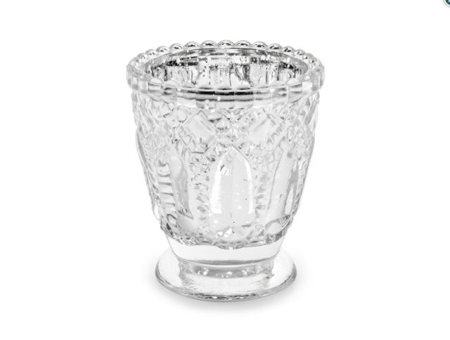 Skleněný svícen, stříbrný, 8cm (zn. PartyDeco)