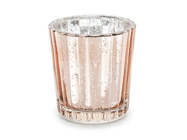Skleněný svícen, rosegold barva, 6cm (zn. PartyDeco)
