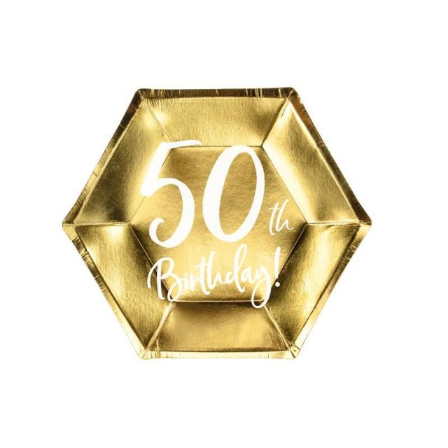 Papírové talířky "50th Birthday" 20x17cm - zlaté