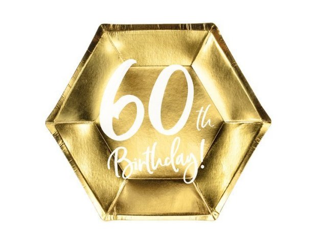 Papírové talířky pro 60. narozeniny / 60th birthday, 20x17cm, zlatá barva (zn. PartyDeco)
