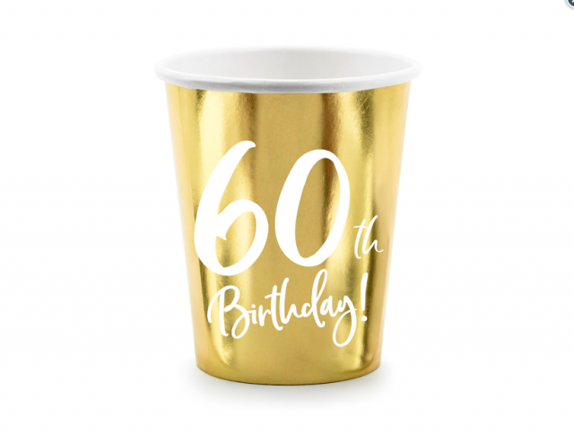 Papírové kelímky  "60th Birthday" zlaté - 6ks, 220ml