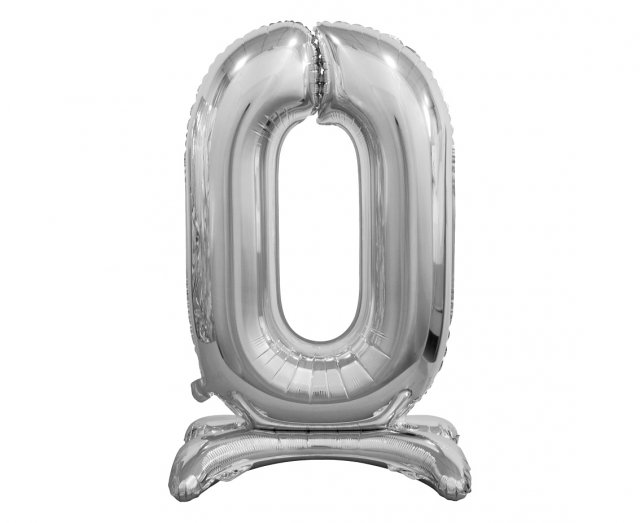 Foliový balón "stojící" číslo 0 - stříbrný, 38cm