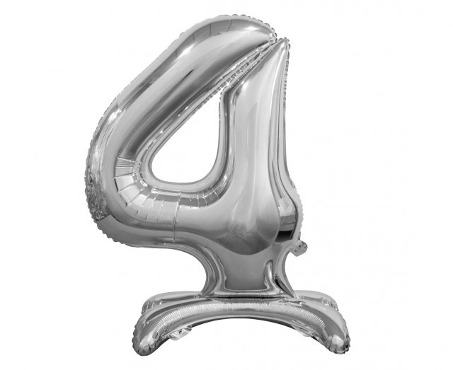 Foliový balón "stojící" číslo 4 - stříbrný, 38 cm