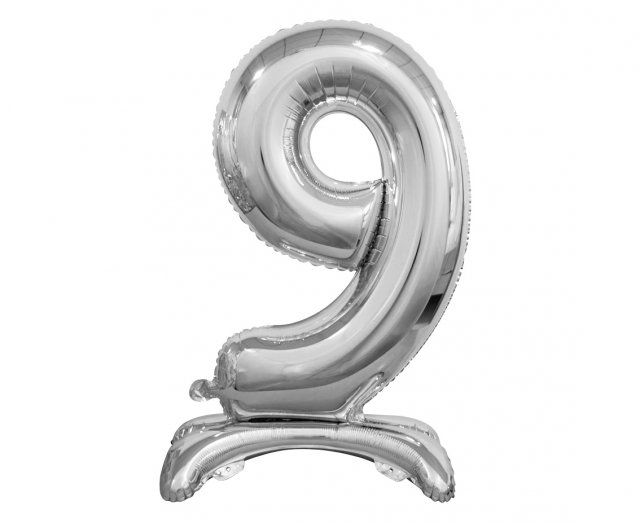 Foliový balón "stojící" číslo 9 - stříbrný, 38 cm
