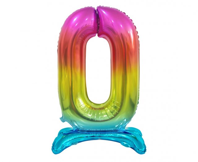 Foliový balón "stojící" číslo 0 - duhový, 38 cm