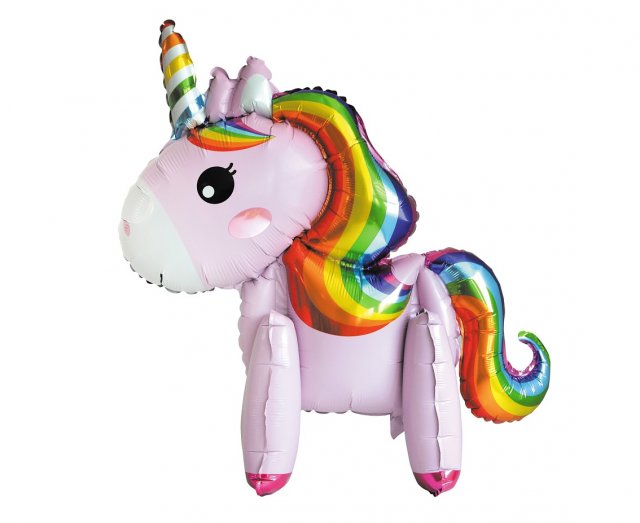 Fóliový balónek Jednorožec / Unicorn - samostojící, růžový s duhovou hřívou, 65cm (zn. Godan)
