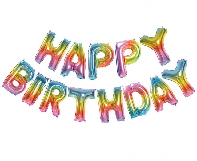 Fóliový nápis HAPPY BIRTHDAY z balónků (pouze na vzduch), duhová barva, výška 35cm (zn. Godan)