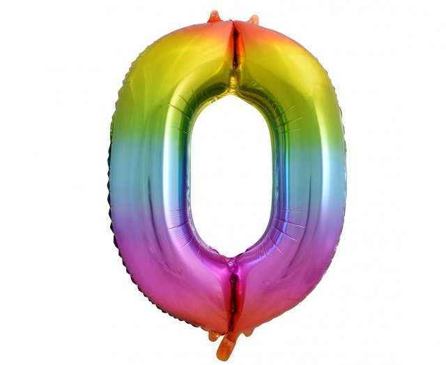 Foliový balón číslice "0" - duhový,  85cm