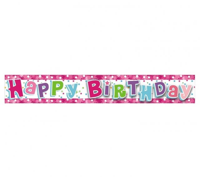 Narozeninový banner Happy Birthday, růžová barva, délka 1.8m (zn. Godan)
