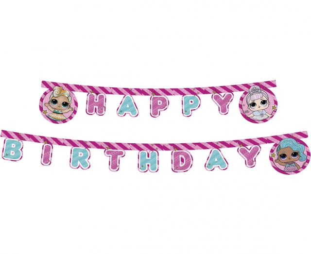 Girlanda LOL surprise Happy Birthday se třpytkami, délka 2m (zn. Procos)