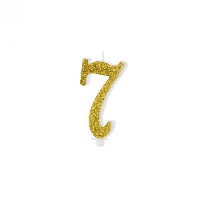 Svíčka číslice "7" velká, zlatá - 10cm