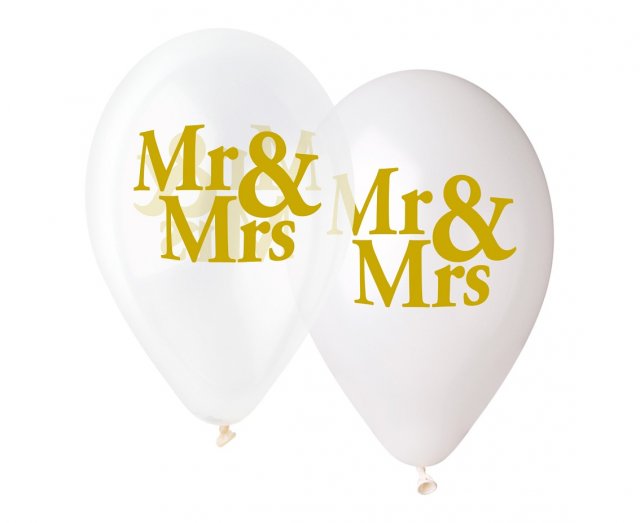 Mix balónků Mr and Mrs, bílé/průhledné - 5 ks