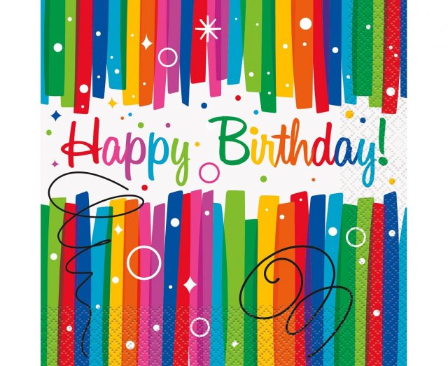 Ubrousky Happy Birthday - barevné, rozměr 33x33cm, set 20ks (zn. UNIQUE)