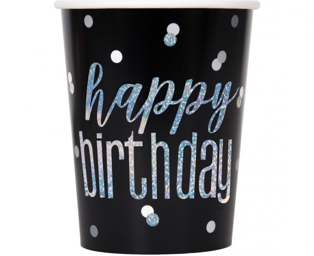 Papírové kelímky Happy Birthday - holografické, 270 ml, set 8ks (zn. UNIQUE)