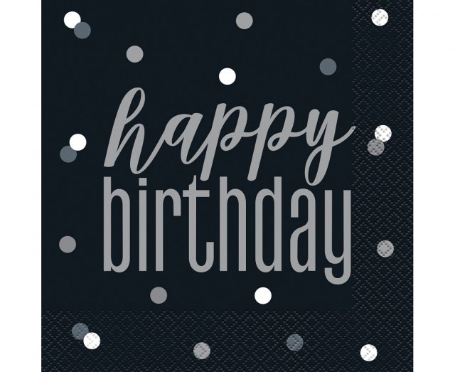 Ubrousky Happy Birthday - černé, rozměr 33x33cm, set 16ks (zn. UNIQUE)