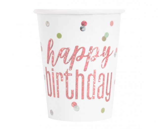 Papírové  kelímky "Happy Birthday" - rose/gold, 270 ml/ 8 ks