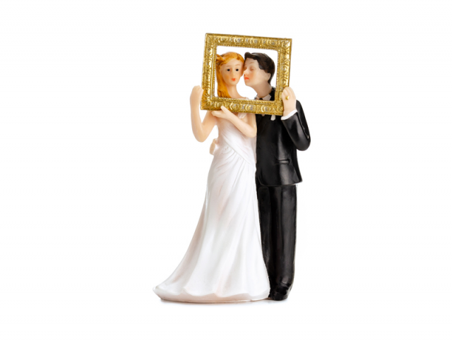 Dortová figurka Novomanžele v rámu, 14.5cm (zn. PartyDeco)