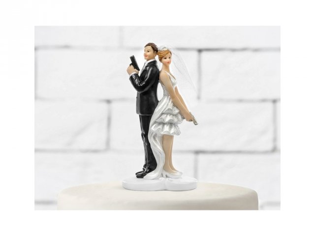Dortová figurka Novomanželé s pistolí, 14.5cm (zn. PartyDeco)