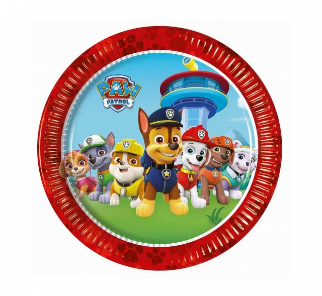 Papírové talířky Tlapková Patrola, průměr 19.5cm, set 8ks (zn. Procos)