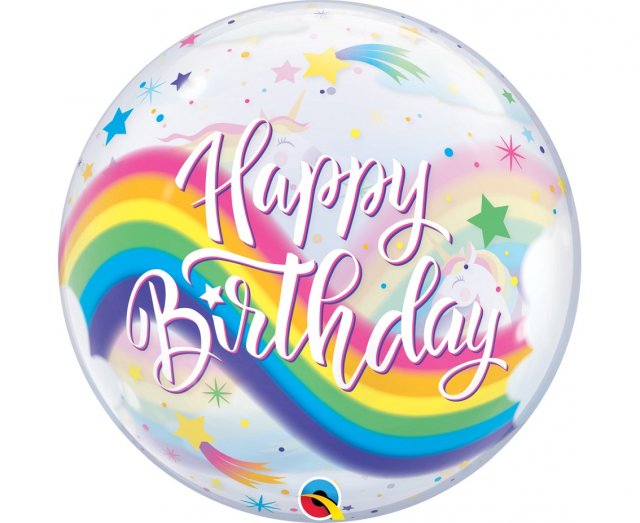 Foliový balón Bubble Birthday - Unicorn, 56 cm