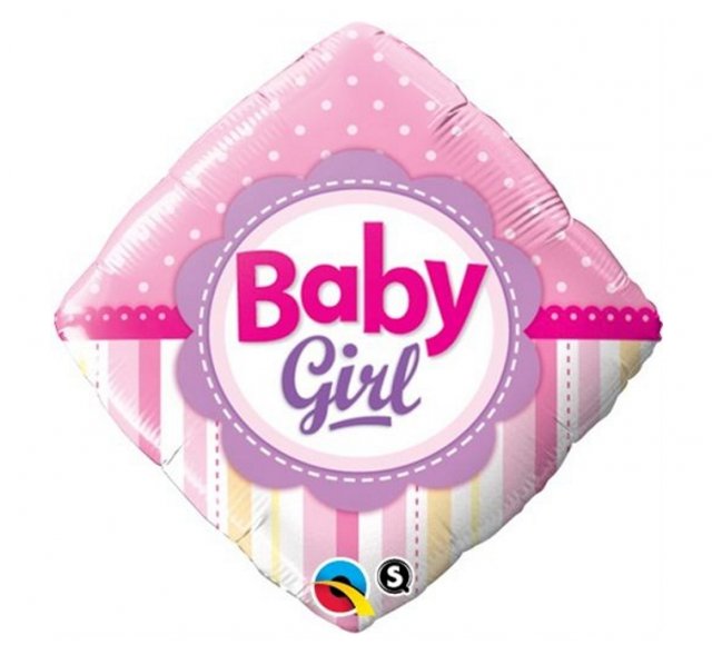Fóliový balónek BABY GIRL, růžový čtverec, velikost 46cm (zn. Anagram)