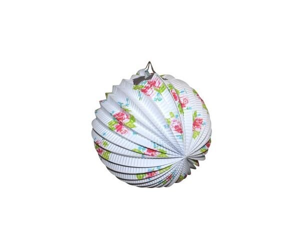 Lampion, koule bílá s květy, 25 cm