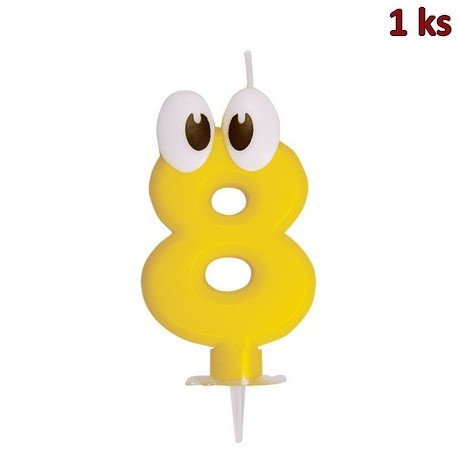 Narozeninová svíčka číslo 8, žlutá se stojánkem