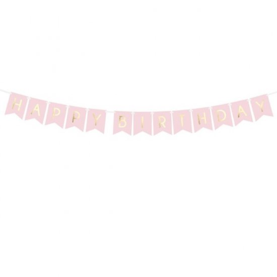 Banner Happy Birthday, světle růžový, 15 x 175 cm