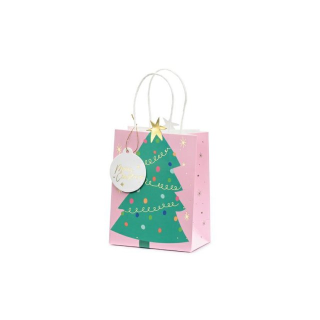 Dárková taška vánoční stromek, mix, 14x20,5x8cm