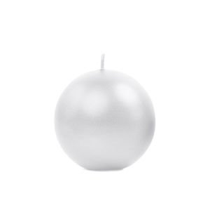 Svíčka koule, metalizovaná, perleťově bílá, 6 cm