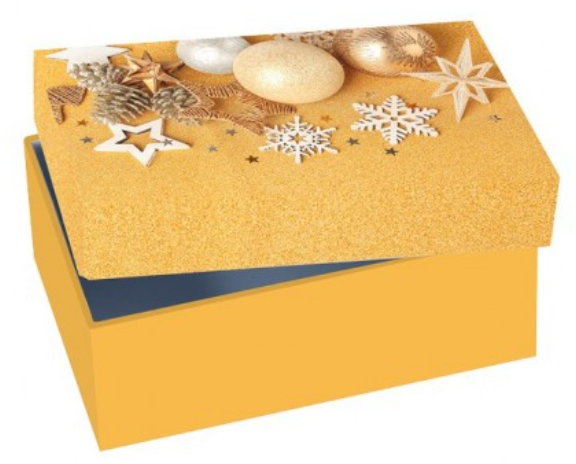 Dárková krabička vánoční D3 - 200 x 120 x 100 mm - zlatá- ozdoby