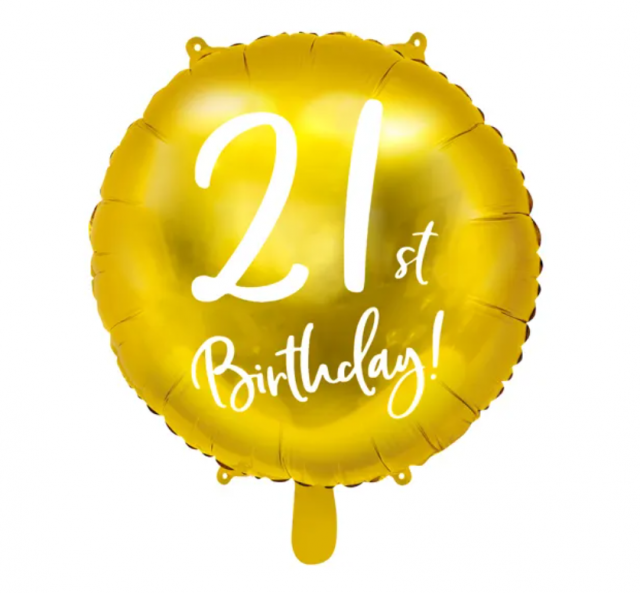 Fóliový balónek 21. narozeniny, zlatý, 45cm