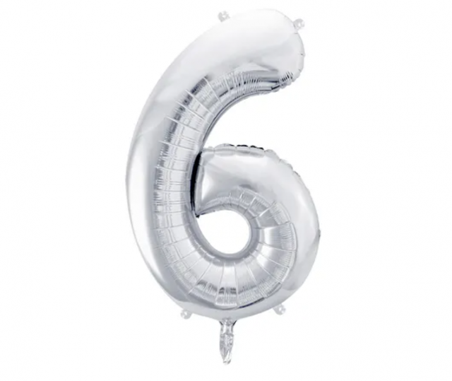 Fóliový balón 86 cm, stříbrný, číslo 6