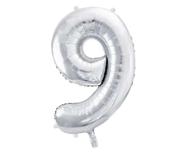 Fóliový balón 86 cm, stříbrný, číslo 9