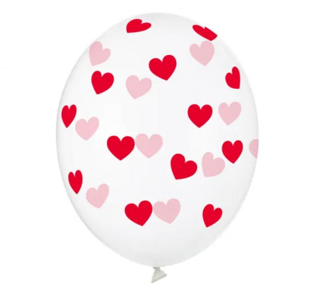 Balónek 30 cm, srdíčka, průhledné s červeným potiskem - 1 ks