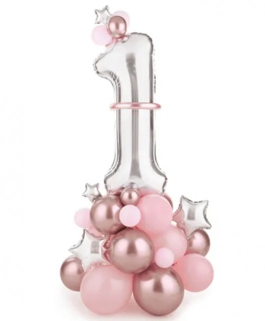 Balónkový set pro 1. narozeniny holčičky, růžová, 90x140cm