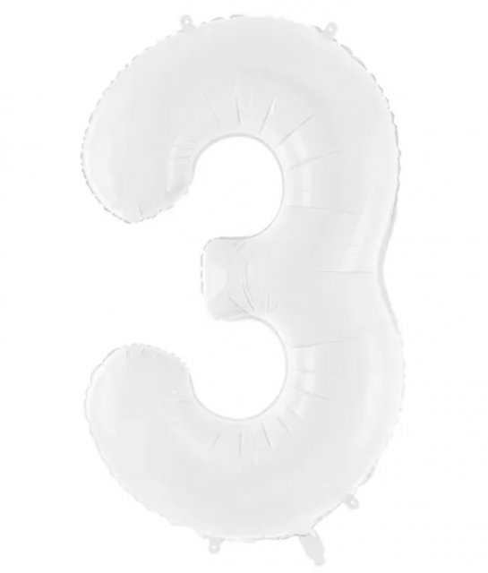 Fóliový balon Číslo ''3'', 86 cm, bílý