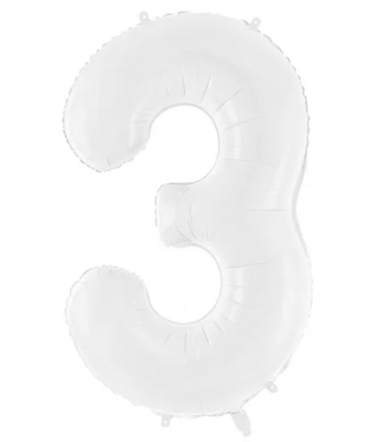 Fóliový balon Číslo ''3'', 86 cm, bílý