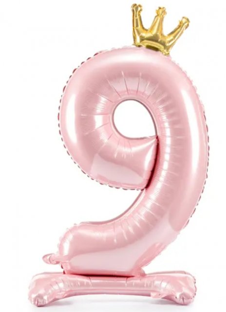 Stojací fóliový balon Číslo ''9'' , 84 cm, světle růžový