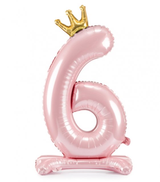 Stojací fóliový balon Číslo ''6'' , 84 cm, světle růžový