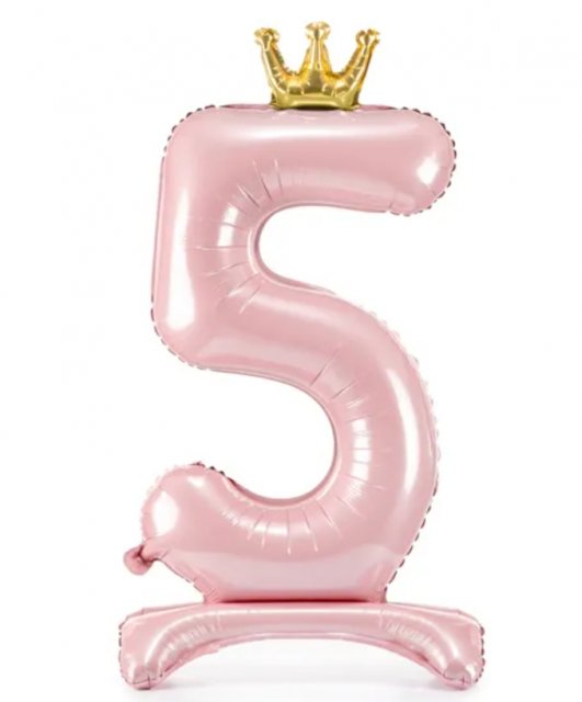 Stojací fóliový balon Číslo ''5'' , 84 cm, světle růžový