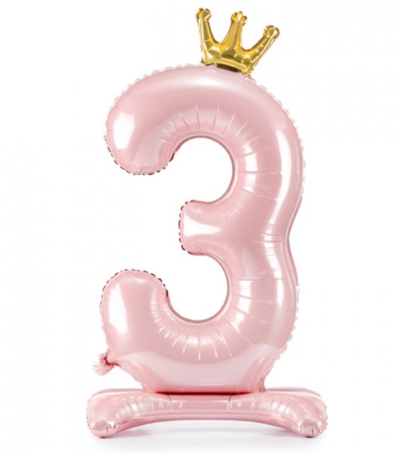 Stojací fóliový balon Číslo ''3'' , 84 cm, světle růžový