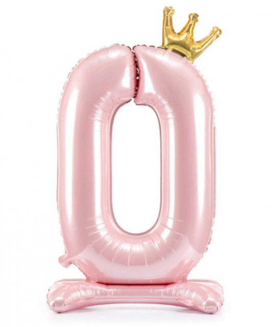 Stojací fóliový balon Číslo ''0'' , 84 cm, světle růžový