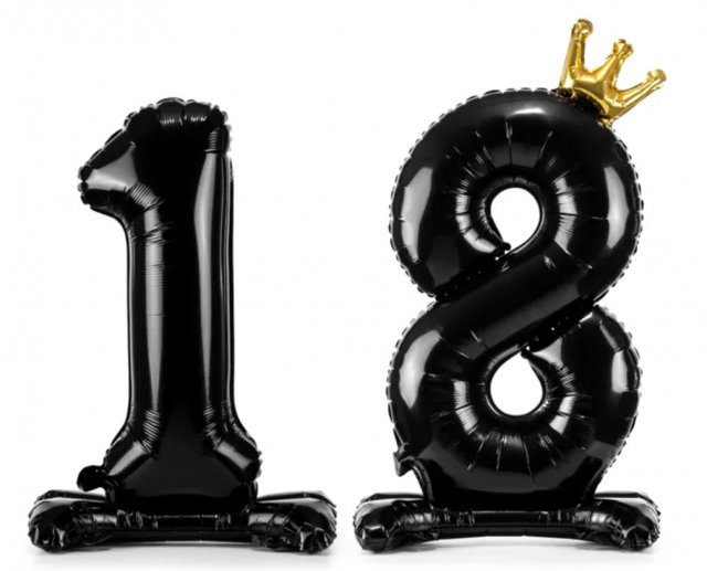 Stojací fóliový balón Číslo ''18'', 84 cm, černý