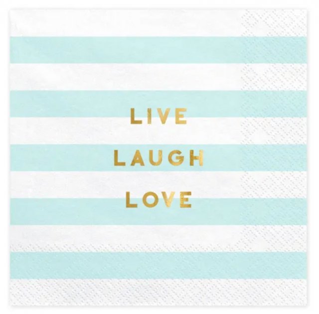 Ubrousky Yummy - Live Laugh Love, světle modré, 33x33cm